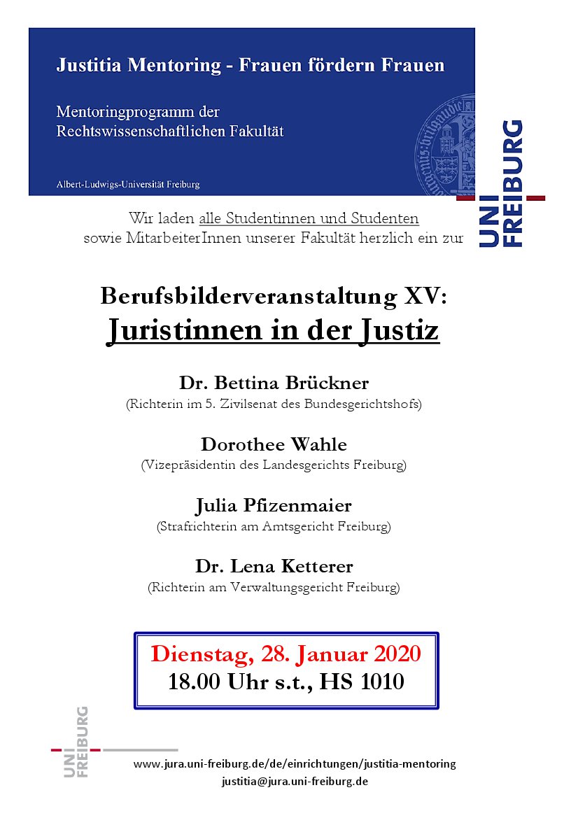 Justitia Mentoring Berufsbilderveranstaltung XV "Juristinnen* in der Justiz"